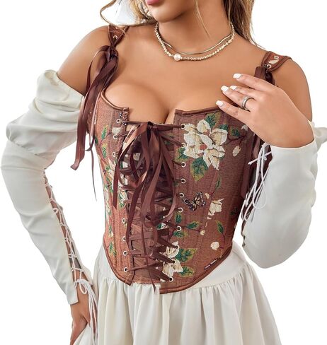 Corset Tops for Women Renaissance Lace Up Floral Overbust Boned Bustier Bodice in Saudi Arabia