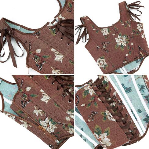 Corset Tops for Women Renaissance Lace Up Floral Overbust Boned Bustier Bodice in Saudi Arabia