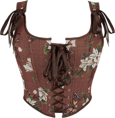 Corset Tops for Women Renaissance Lace Up Floral Overbust Boned Bustier Bodice in Saudi Arabia