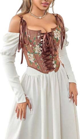 Corset Tops for Women Renaissance Lace Up Floral Overbust Boned Bustier Bodice in Saudi Arabia