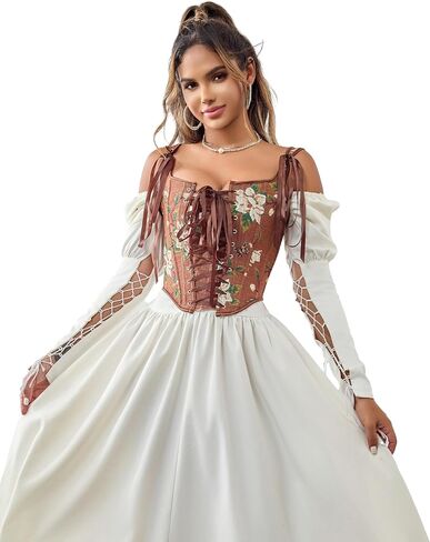 Corset Tops for Women Renaissance Lace Up Floral Overbust Boned Bustier Bodice in Saudi Arabia