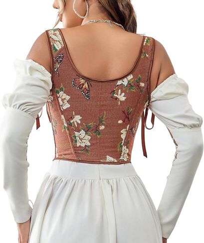 Corset Tops for Women Renaissance Lace Up Floral Overbust Boned Bustier Bodice in Saudi Arabia