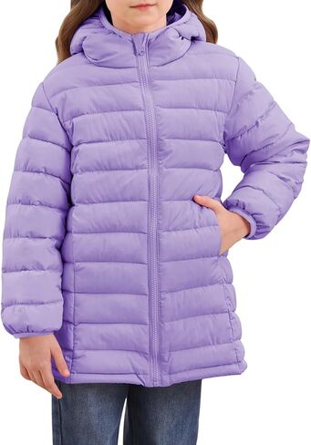 Enlifety 4-11T Girls Winter Coat الطويل خفيف الوزن غطاء محرك السيارة in Kuwait