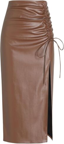 Cider Faux Leather High Weist Cermstring Split Maxi Skirt in Saudi Arabia