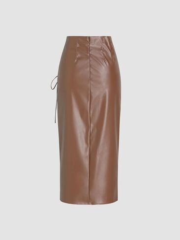Cider Faux Leather High Weist Cermstring Split Maxi Skirt in Saudi Arabia