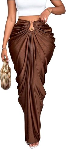 WDIRARA Women's Ruched Bodycon Maxi Skirt Cocktail Party High Waisted Long Pencil Skirts in Saudi Arabia