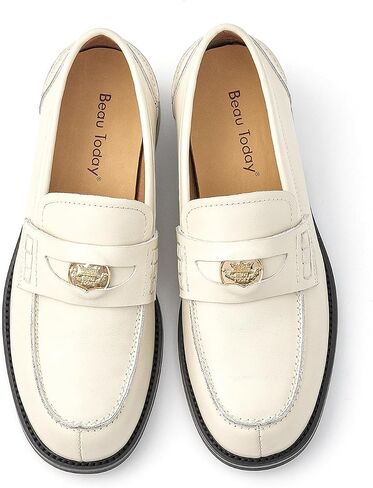 BEAU TODAY Platform Loafers for Women,Chunky Loafers Women,Leather Comfortable Shoes,Lug Sole Metal Buckle Business Work Shoes Black in Saudi Arabia