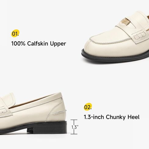 BEAU TODAY Platform Loafers for Women,Chunky Loafers Women,Leather Comfortable Shoes,Lug Sole Metal Buckle Business Work Shoes Black in Saudi Arabia