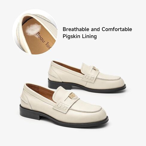 BEAU TODAY Platform Loafers for Women,Chunky Loafers Women,Leather Comfortable Shoes,Lug Sole Metal Buckle Business Work Shoes Black in Saudi Arabia