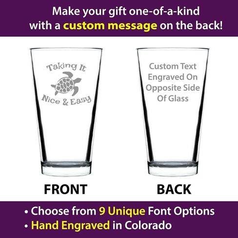 Taking it Nice & Easy - Funny Sea Turtle Pint Glass Gifts for Beer Drinking Men & Women - Fun Unique Turtle Gift Idea in Saudi Arabia