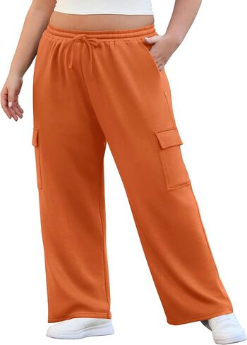 Olrik Womens بالإضافة إلى سروال عريض الساق البضائع العريضة سراويل صالة الرباط عالية الخصر مع جيوب فضفاضة الركض Strechy الركض in Kuwait