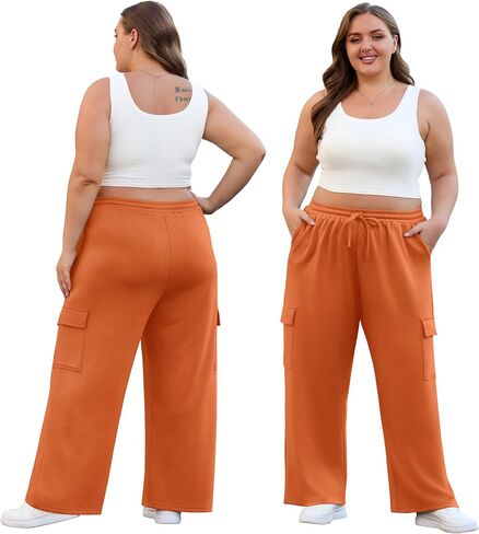 Olrik Womens بالإضافة إلى سروال عريض الساق البضائع العريضة سراويل صالة الرباط عالية الخصر مع جيوب فضفاضة الركض Strechy الركض in Kuwait