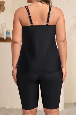 زائد الحجم tankini swimsuits - بدلات الاستحمام الرياضية من قطعتين مع اختصار للنساء ملابس السباحة مع جيوب in Kuwait
