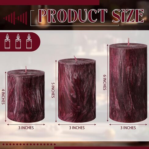 MTLEE 3 Pieces Fall Rustic Textured Unscented Pillar Candle Christmas Winter Decorative Dripless Pillar Candle Farmhouse Country Wedding Holiday Dinner Home Decor(Orange Brown) in Saudi Arabia