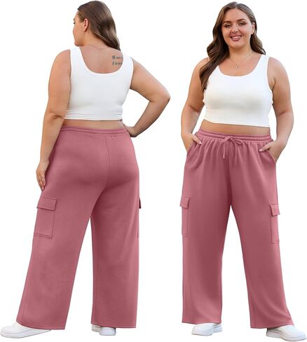 OLRIK Womens Plus Size Wide Leg Cargo Sweatpants High Waisted Drawstring Lounge Pants with Pockets Baggy Strechy Joggers in Kuwait