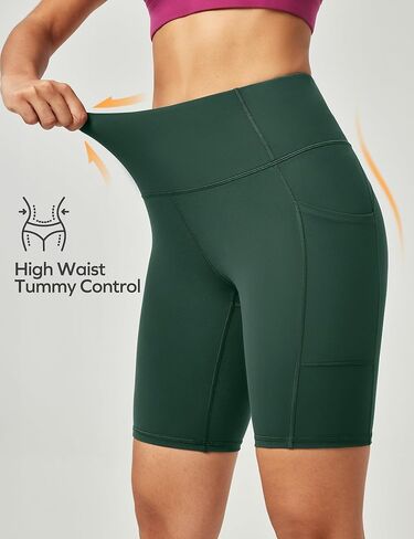 Ewedoos Biker Shorts Women Tummy Control Workout Shorts with 3 Pockets High Waisted Compression Gym Running Yoga Shorts Women in Kuwait