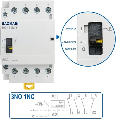 Baomain AC Contactor 63A 4 Pole 3 NO 1 NC التحكم في الدائرة العالمية 35 مم DIN Rail Mount CE المدرجة BCT-63/31 (220VAC) in Saudi Arabia