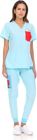 مجموعات SPONGEBOB Squarepants Womens Scrub-2 قطعة Scooby-doo Snoopy Garfield Scrub Top and Scrub Scrub (S-XL) in Kuwait