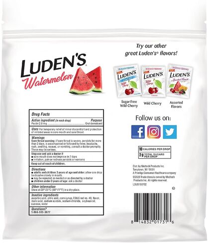 Luden's Sore Throat Drops, for Minor Sore Throat Relief, Watermelon, 90 Count in Saudi Arabia