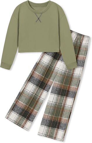 Wesidom Girls Girls Adthing Girl Girl Clothes أسقطت الكتف الصلب طويل الأكمام من أعلى+سروال 2pcs ملابس الأطفال in Kuwait