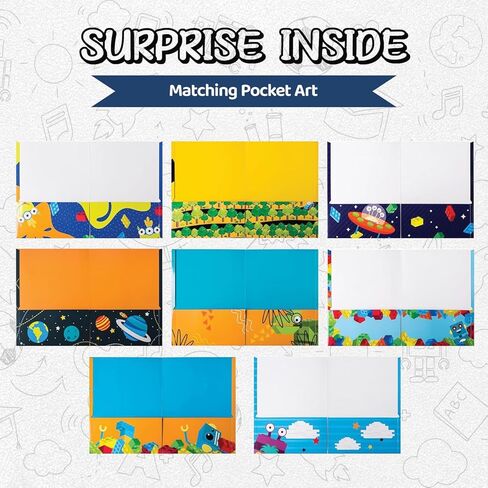 School Folders - 12 Cute Pocket Folders with 12 Unique Dinosaur Designs in Front, Back Cover and Inside - Kids Pocket Folders - Homework Folders - Dinosaur Folders - 12 x 9.25 Inches (Pack of 12) in Saudi Arabia