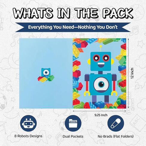 School Folders - 12 Cute Pocket Folders with 12 Unique Dinosaur Designs in Front, Back Cover and Inside - Kids Pocket Folders - Homework Folders - Dinosaur Folders - 12 x 9.25 Inches (Pack of 12) in Saudi Arabia