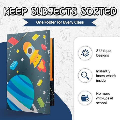 School Folders - 12 Cute Pocket Folders with 12 Unique Dinosaur Designs in Front, Back Cover and Inside - Kids Pocket Folders - Homework Folders - Dinosaur Folders - 12 x 9.25 Inches (Pack of 12) in Saudi Arabia
