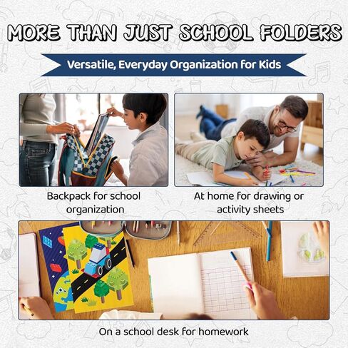 School Folders - 12 Cute Pocket Folders with 12 Unique Dinosaur Designs in Front, Back Cover and Inside - Kids Pocket Folders - Homework Folders - Dinosaur Folders - 12 x 9.25 Inches (Pack of 12) in Saudi Arabia