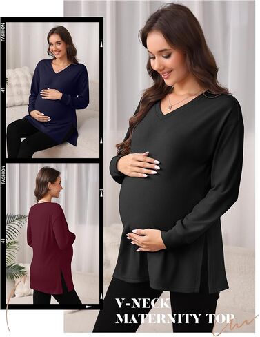 Huukaey 3 Pack Women's Warmal Gaternity Sleeve Stirts Fleece Fleece Cloy Side Side V Brick Tops Lough Clother (Red ، Blue ، Black ، XX-Large) in Saudi Arabia