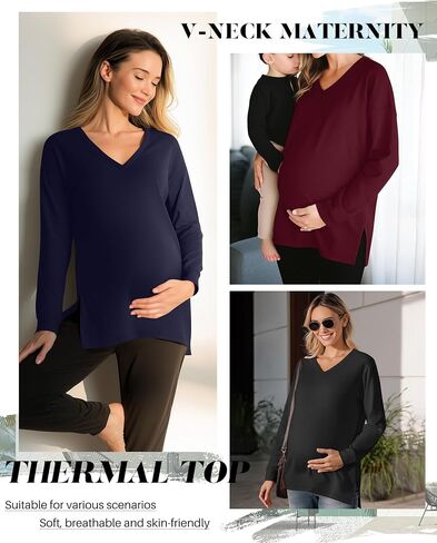 Huukaey 3 Pack Women's Warmal Gaternity Sleeve Stirts Fleece Fleece Cloy Side Side V Brick Tops Lough Clother (Red ، Blue ، Black ، XX-Large) in Saudi Arabia