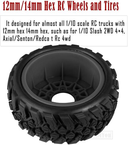Rc Tires Wheels for 1/10 Slash 2WD 4×4,Axial/Arrma Senton/Redcat Rc4wd,Rc Tires Wheels,4-Pack,Red in Saudi Arabia