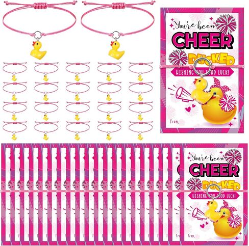 Quelay 20 Set Cheerleader Gifts Bulk Include Cheer Duck Bracelet Wish Cards, Girls Charm Adjustable Bracelet Cheerleader Gifts for Cheer Team Jewelry Accessories Bulk Cheerleading Party Favors in Saudi Arabia