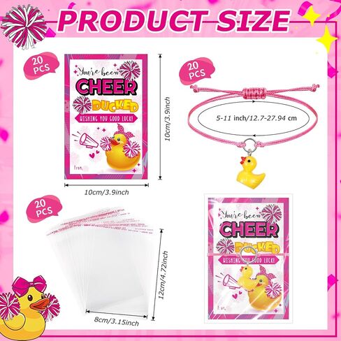 Quelay 20 Set Cheerleader Gifts Bulk Include Cheer Duck Bracelet Wish Cards, Girls Charm Adjustable Bracelet Cheerleader Gifts for Cheer Team Jewelry Accessories Bulk Cheerleading Party Favors in Saudi Arabia
