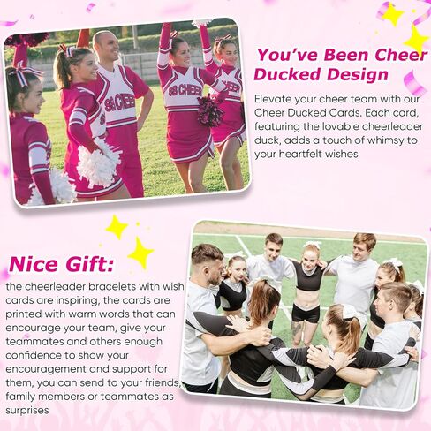 Quelay 20 Set Cheerleader Gifts Bulk Include Cheer Duck Bracelet Wish Cards, Girls Charm Adjustable Bracelet Cheerleader Gifts for Cheer Team Jewelry Accessories Bulk Cheerleading Party Favors in Saudi Arabia