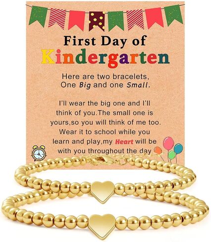 2Pcs First Day of Kindergarten Pre K Bracelet for Mommy and Me,14K Matching Heart Bracelets for Mother Daughter Son in Kuwait