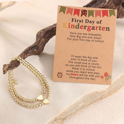 2Pcs First Day of Kindergarten Pre K Bracelet for Mommy and Me,14K Matching Heart Bracelets for Mother Daughter Son in Kuwait
