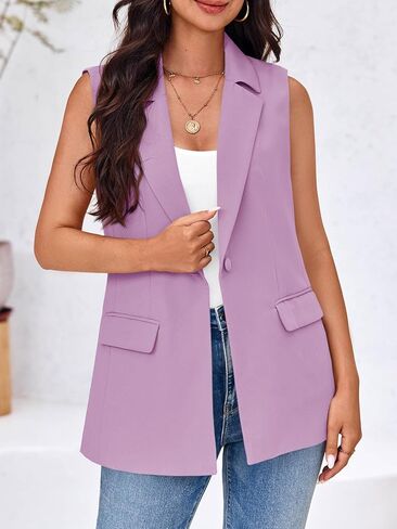 Cicy Bell Women's Sleeveless Blazer Vest Casual Open Front Single Button Summer Jacket with Pockets in Kuwait