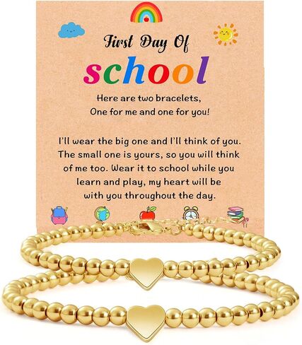 2Pcs First Day of Kindergarten Pre K Bracelet for Mommy and Me,14K Matching Heart Bracelets for Mother Daughter Son in Kuwait