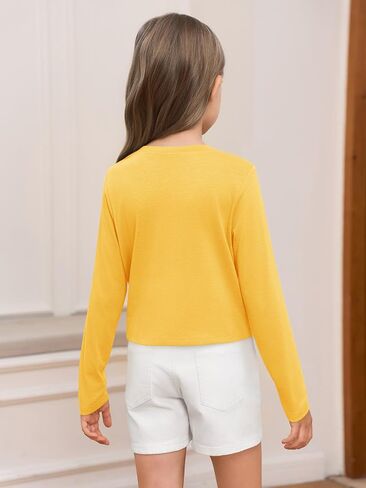 Haloumoning Girls Crop Tops Long Sleeve T Shirts Kids Crewneck Slim Fit Basic Tee for 5-14 Years in Saudi Arabia