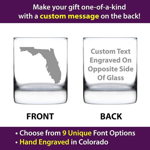 Florida State Outline Whiskey Rocks Glass - State Themed Drinking Decor and Gifts for Floridian Women & Men - 10.25 Oz Whisky Tumbler Glasses in Kuwait