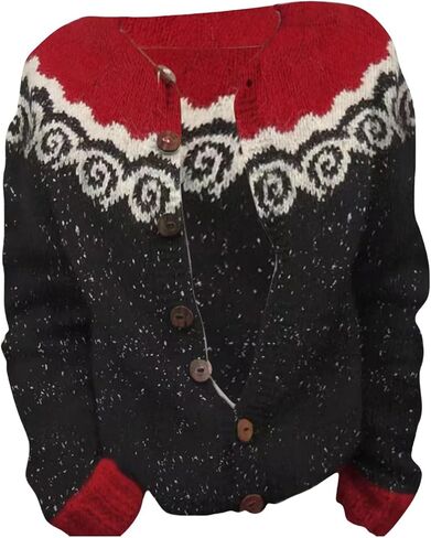 Women 's Fair Isle Cardigan Sweater Womens Boho Knitted Print Oversized Sweaters for Women Long Sleeve Warm Tops in Saudi Arabia