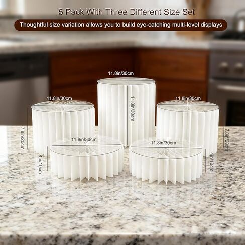5 PCS البوفيه Risers Risears Food Riseers لطاولة بوفيه الحفلات ، مجموعة حلوى عرض مجموعة كعكة وسرد كب كيك حامل ، معرض Riser لمجوهرات الطعام ، الأبيض ، 4 "/8"/12 "H in Kuwait