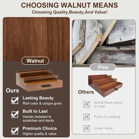 Walnut Wood Cologne Organizer for Men 3 Tier Cologne Stand,Wooden Cologne Holder Display Shelf with Hidden Compartment and Drawer,Perfume Organizer Great Gift for Men in Saudi Arabia