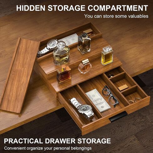 Walnut Wood Cologne Organizer for Men 3 Tier Cologne Stand,Wooden Cologne Holder Display Shelf with Hidden Compartment and Drawer,Perfume Organizer Great Gift for Men in Saudi Arabia