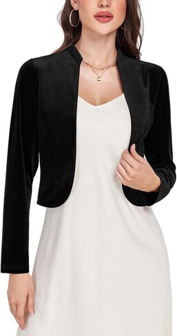 MINTLIMIT Velvet Bolero Shrug for Women Long Sleeve Open Front Cropped Cardigan Cocktail Party Shrugs for Evening Dresses in Saudi Arabia