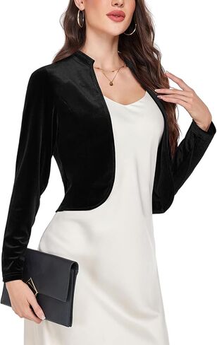 MINTLIMIT Velvet Bolero Shrug for Women Long Sleeve Open Front Cropped Cardigan Cocktail Party Shrugs for Evening Dresses in Saudi Arabia