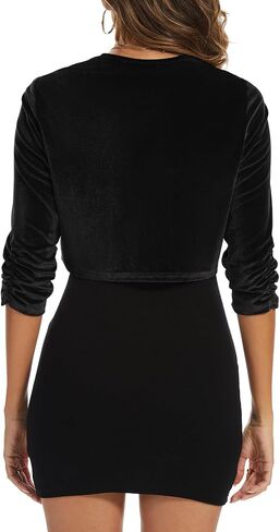 المرأة الأنيقة 3/4 الأكمام المخملية تجاهل Bolero TIE Cocktail Party Cardigan Cardigan Top for Dress in Kuwait