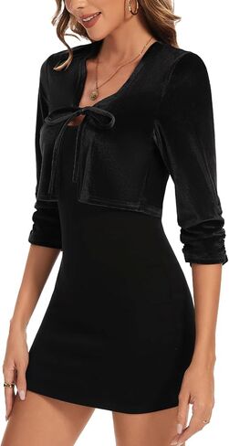 المرأة الأنيقة 3/4 الأكمام المخملية تجاهل Bolero TIE Cocktail Party Cardigan Cardigan Top for Dress in Kuwait
