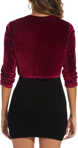 المرأة الأنيقة 3/4 الأكمام المخملية تجاهل Bolero TIE Cocktail Party Cardigan Cardigan Top for Dress in Kuwait