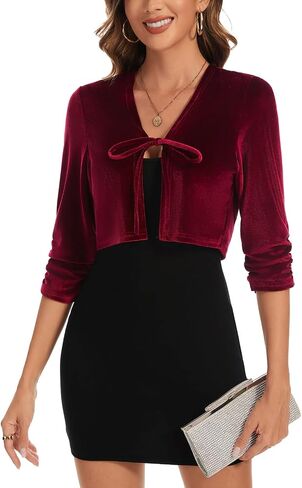 المرأة الأنيقة 3/4 الأكمام المخملية تجاهل Bolero TIE Cocktail Party Cardigan Cardigan Top for Dress in Kuwait